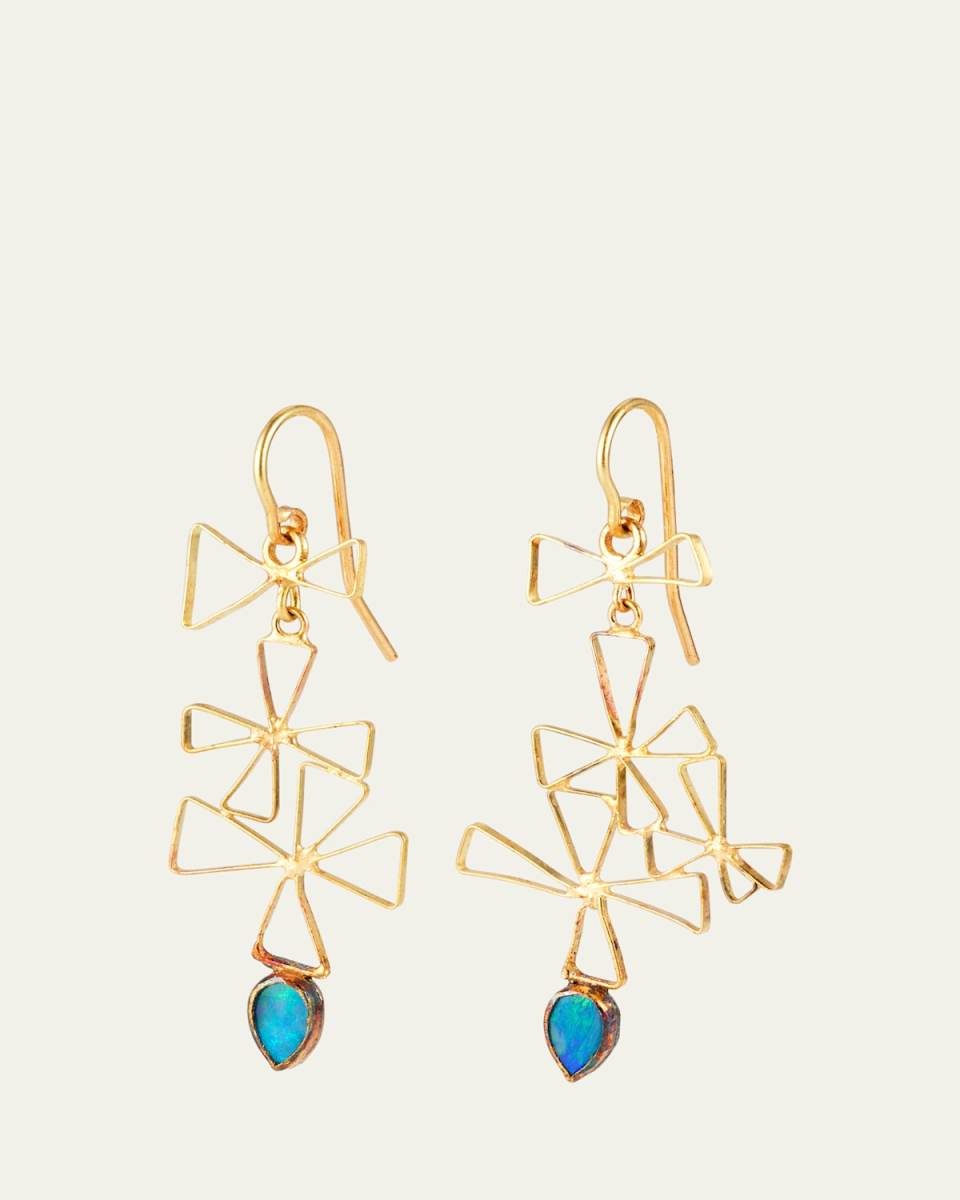 18K Yellow Gold Starry Earrings with Opal Drops